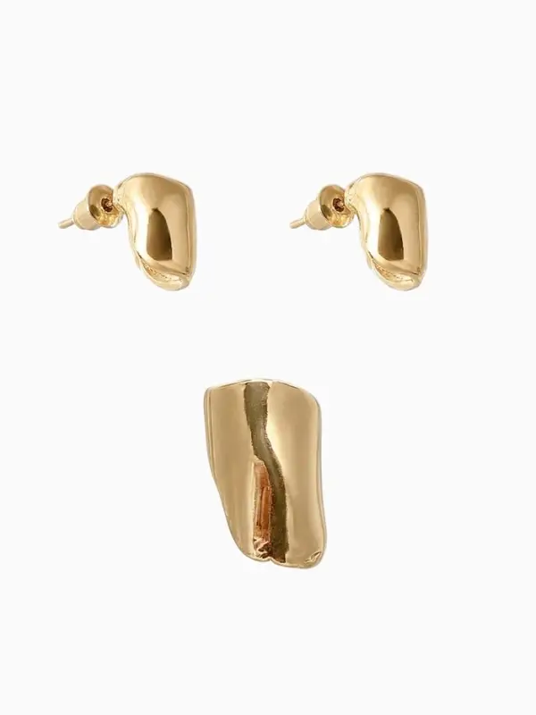 Набор серьги и каффа 3 шт. &laquo;Минимализм&raquo;, тренд, цвет золото
