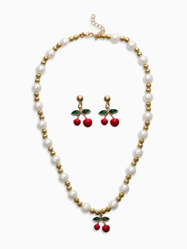 Набор 2 пред-а: серьги. кулон Набор 2 пред-а: серьги. кулон "Вишня" жемчуг, цветной в золоте
