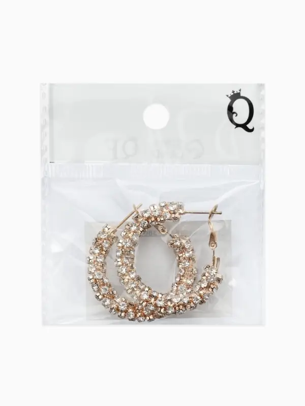 Серьги-кольца со стразами &laquo;Россыпь&raquo; d=3.5 см, белые в золоте