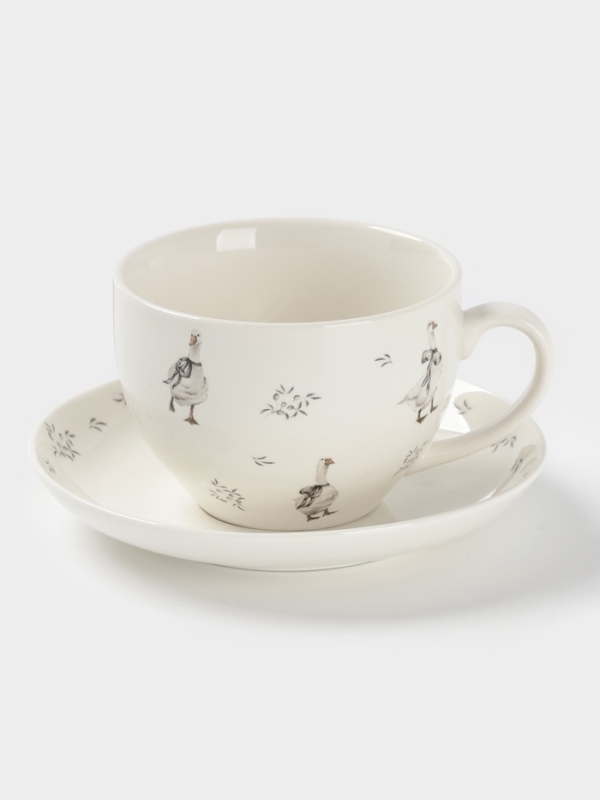 Чайная пара Доляна  Чайная пара Доляна "Гуси" цвет белый  чашка 250 мл, блюдце 15 см
