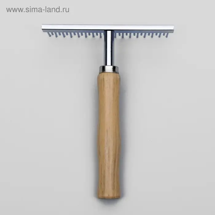 Расчёска-грабли для шерсти Wood, 12.5&times;9.5 см, с зубьями разной длины, деревянная ручка