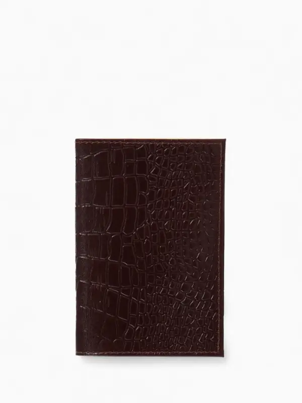 Обложка для паспорта, тиснение фольгой, натуральная кожа, тёмно-коричневая