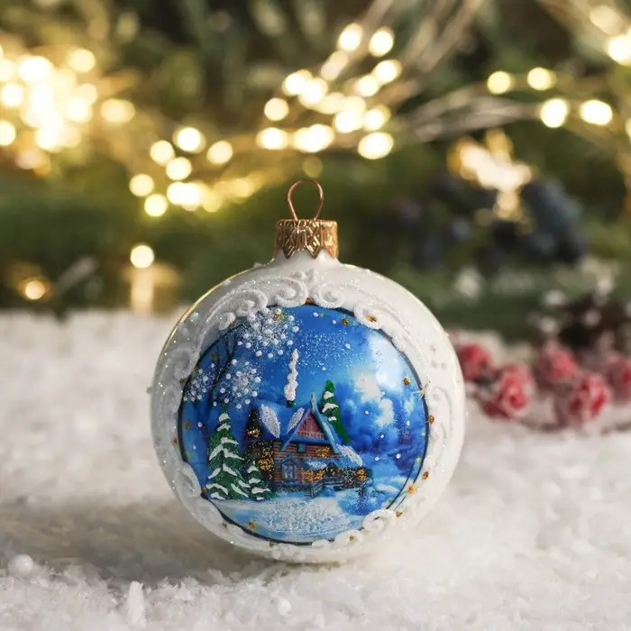Шар новогодний "Котедж"  h- 8 см