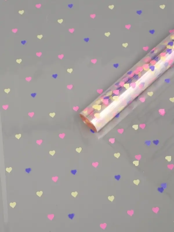 Пленка для цветов "Сердечки конфетти", микс, 0,7 х 7,6 м, 40 мкм, 200 гр