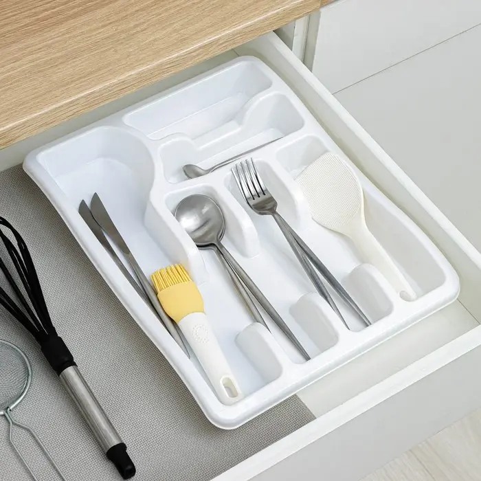 Лоток для столовых приборов в ящик BEROSSI Magic, 6 секций, 38&times;29&times;5 см, пластик, белый