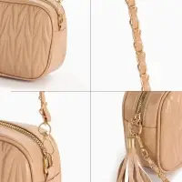 Сумка женская, через плечо, на молнии, 21&times;7&times;14 см, бежевая