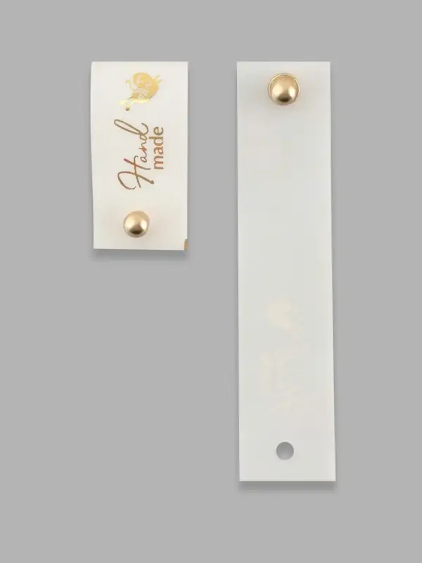 Бирка с кнопкой Hand made, 8&times;1.8 см, 10 шт., цвет золотой, белый