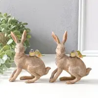 Сувенир полистоун "Кролик с синичками на спине" набор 2 шт 14х5,5х11,5 см