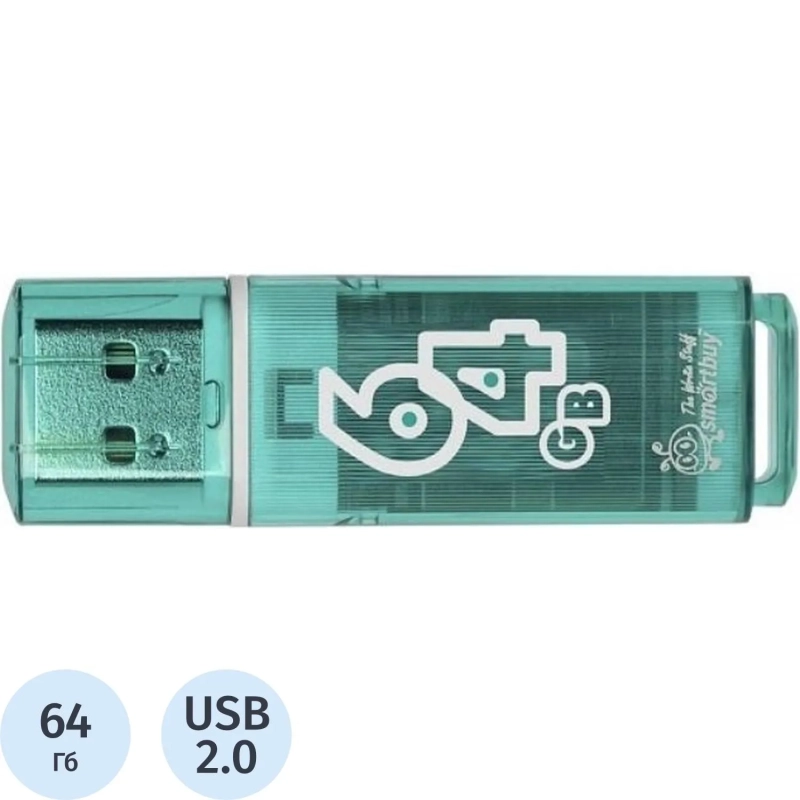 Флеш-память Smartbuy Glossy, 64Gb, USB 2.0, зел, SB64GBGS-G