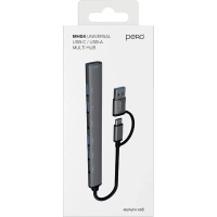 Разветвитель USB PERO MH04, USB-С/USB-A TO USB 3.0 + 6xUSB 2.0, серый