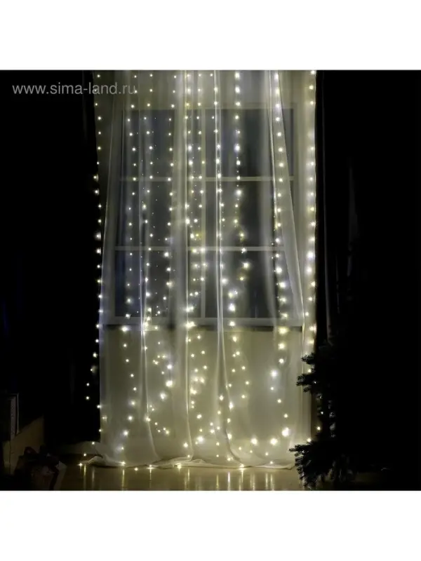 Гирлянда &laquo;Занавес&raquo; 2.8&times;3 м, роса на крючках, с пультом, IP20, серебристая нить, 300 LED, свечение тёплое белое, 8 режимов, USB