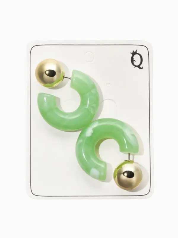 Серьги акрил "Полукольцо с бусиной №14", цвет светло-зелёный в золоте