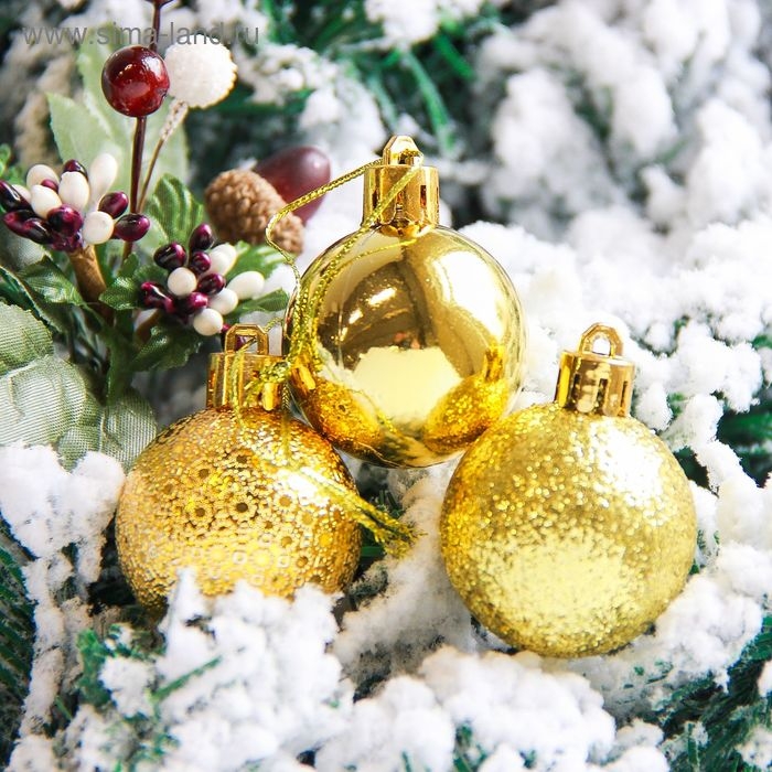 Набор шаров пластик d-4 см, 12 шт Набор шаров пластик d-4 см, 12 шт "Анданте" золото