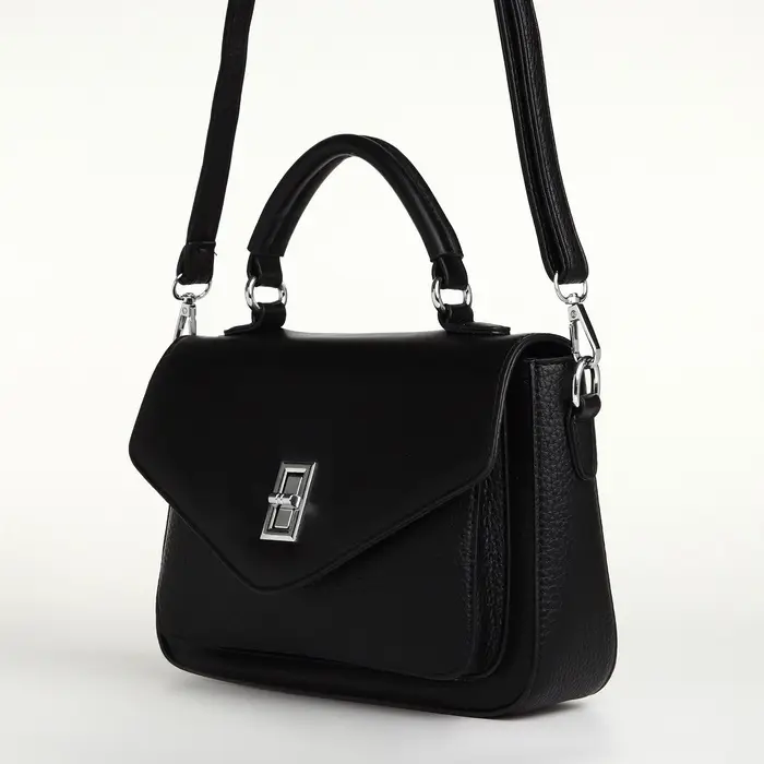 Сумка женская мессенджер TEXTURA на клапане, 24&times;7&times;16 см, чёрная