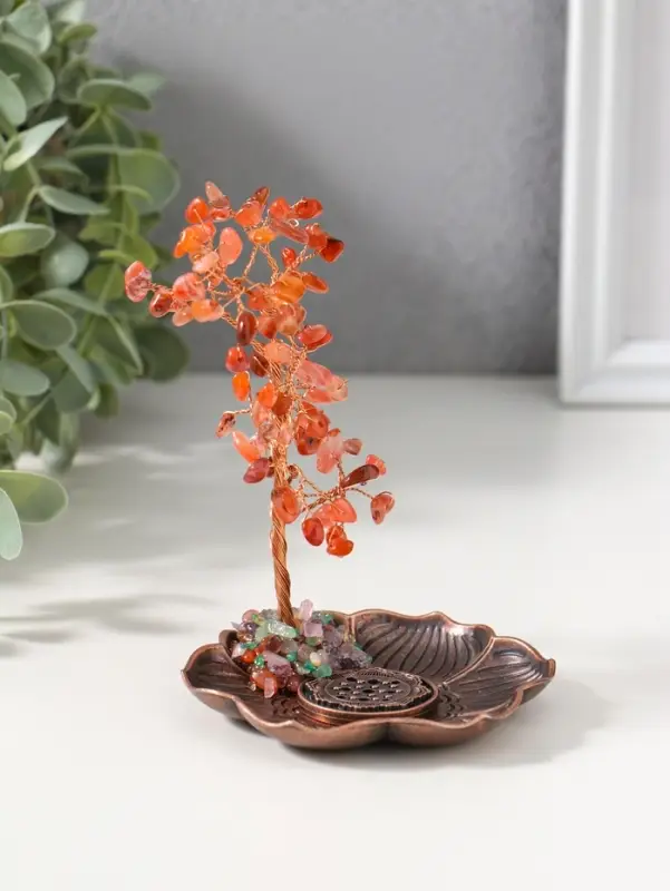 Подставка под благовония "Дерево на цветке" рыжий 72 камня 9х9х13,5 см