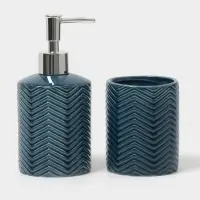 Аксессуары для ванной &laquo;Минимал&raquo;, 2 предмета: дозатор для мыла 350 мл, стакан 350 мл, синие