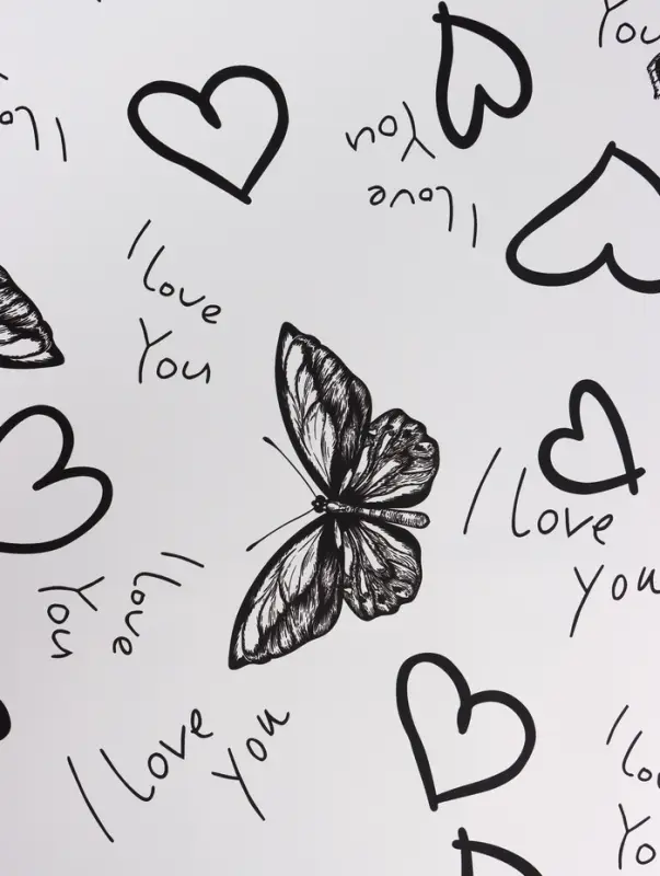 Плёнка флористическая для цветов &laquo;Бабочки и сердца&raquo;, белый с чёрным, 57&times;57 см