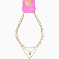 Бусы детские "Выбражулька" 3 нити, лиса, сердце, жемчуг, белые в золоте