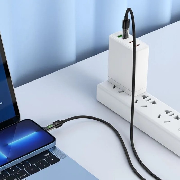 Кабель Hoco U116, Type-C - Lightning, 1.2 м,прозрачный,быстрая зарядка,оплётка нейлон,чёрный Кабель Hoco U116, Type-C - Lightning, 1.2 м,прозрачный,быстрая зарядка,оплётка нейлон,чёрный