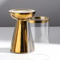 Подсвечник на 1 свечу &laquo;Гладь&raquo;, керамика, стекло, d=8 см, золото, 10&times;10&times;29.5 см