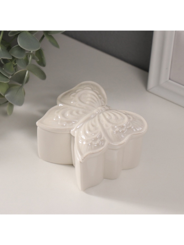 Шкатулка керамика Шкатулка керамика "Бобочка фигурная" белый перламутр 7,3х7,3х4,5 см