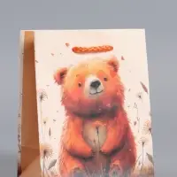 Пакет подарочный "Мишка в поле" ламинированый 11,5 х 14,5 х 6,5 см