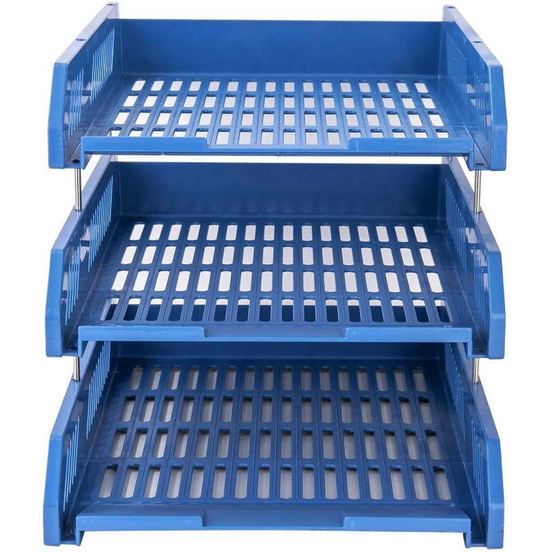 Лоток горизонтальный для бумаг Deli E9209 набор 3шт на металл.стерж синий