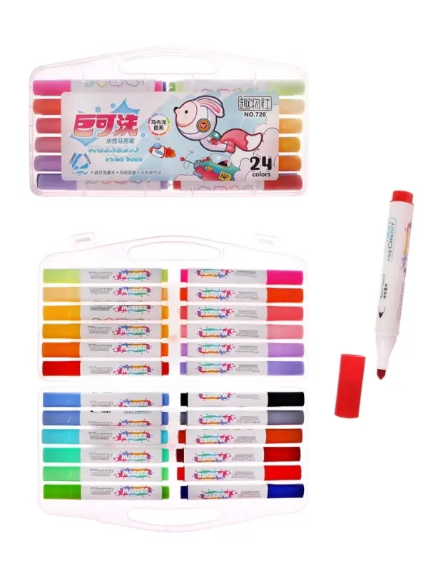 Фломастеры 24 в, пластиковых, пеналов, смываемые водой