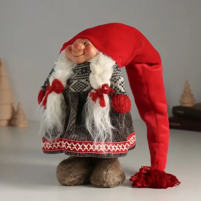 Кукла интерьерная Кукла интерьерная "Бабусечка в длинном красном колпаке и сером платье" 25 см