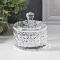 Шкатулка стекло "Ромбы и бриллиант" прозрачная 6,5х6,5х7 см