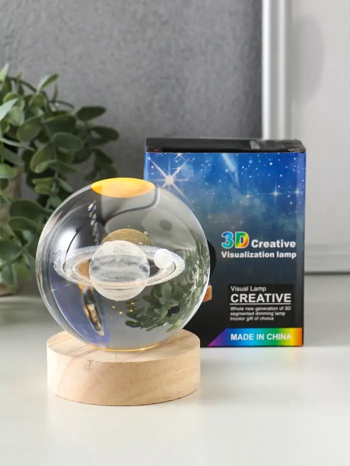 Сувенир стекло подсветка "Солнечная система" d=8 см подставка дерево, USB 8х8х9,5 см Сувенир стекло подсветка "Солнечная система" d=8 см подставка дерево, USB 8х8х9,5 см