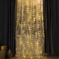 Гирлянда &laquo;Занавес&raquo; 2.8&times;3 м, роса на крючках, IP20, серебристая нить, 300 LED, свечение тёплое белое, мерцание, USB