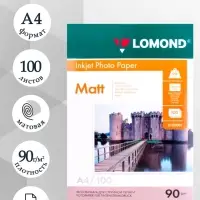 Фотобумага для струйной печати А4, 100 листов LOMOND, 90 г/м&sup2;, односторонняя, матовая