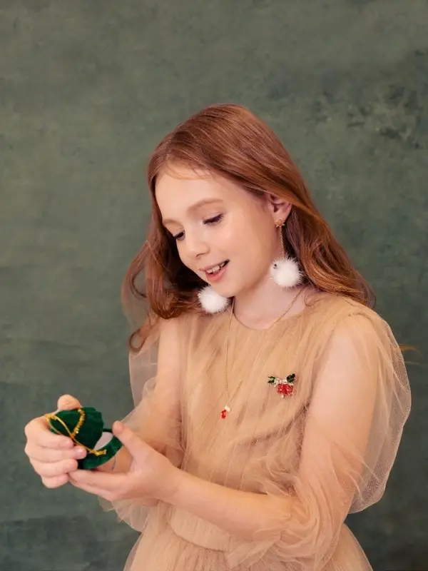 Футляр под серьги, кольцо &laquo;Новогодняя ёлочка&raquo;, бархатный, 5.9&times;6.2&times;6.2 см, зелёный, золотой