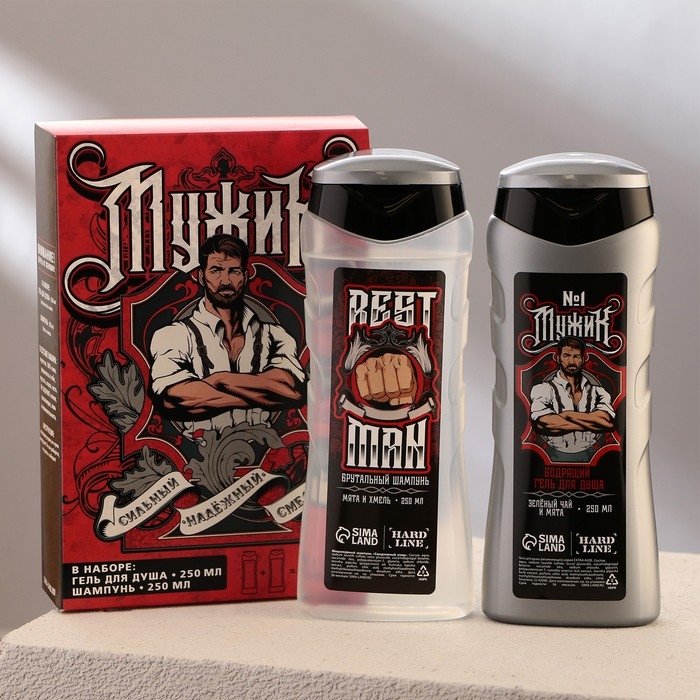 Набор Набор "Настоящий мужик": гель для душа 250 мл, аромат ледяная свежесть, шампунь 250 мл, аромат взрыв прохлады