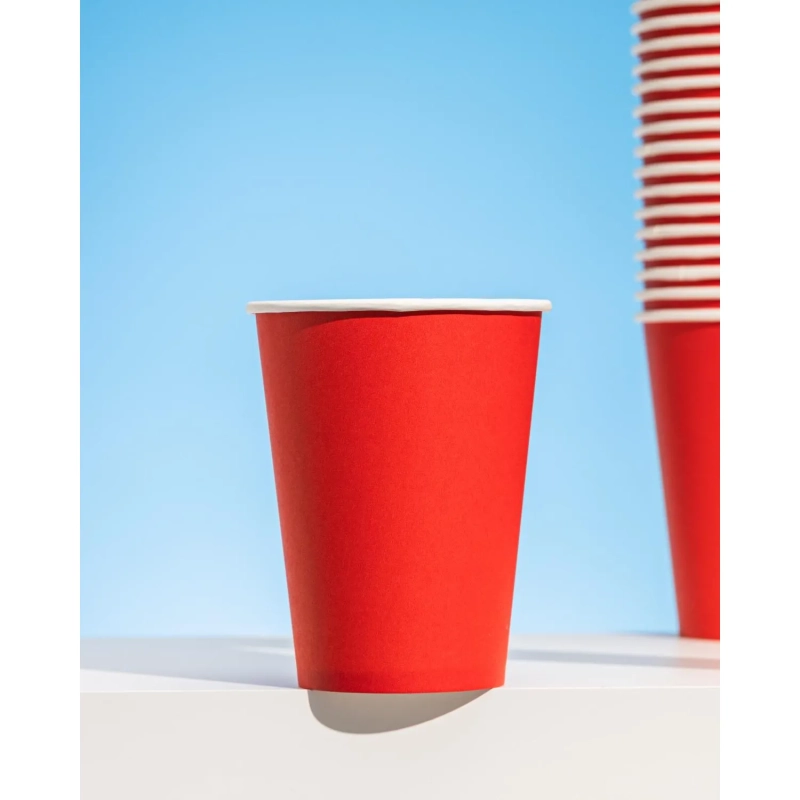 Стакан одноразовый бум 1-сл. d-90мм 300мл красный КОМУС 50шт/уп