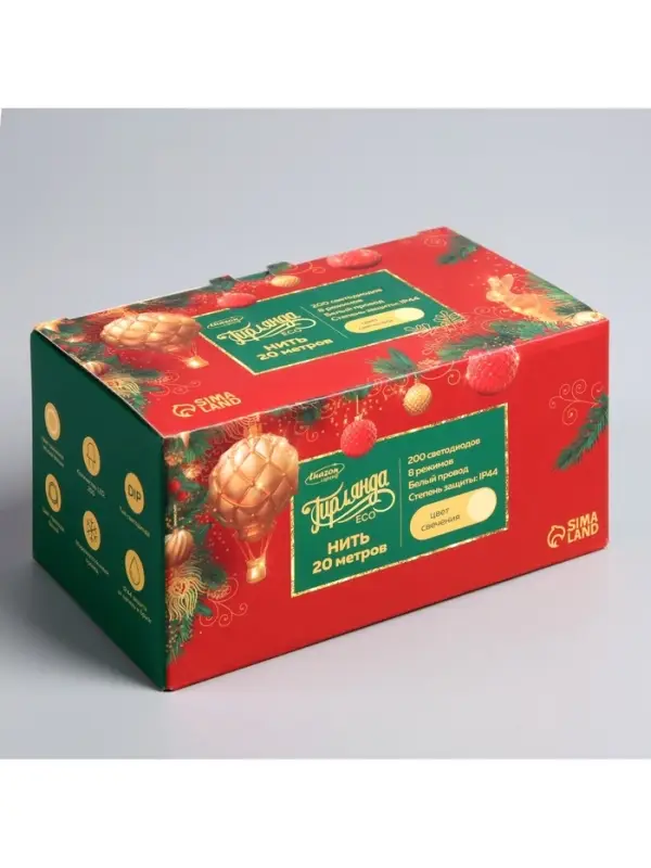 Гирлянда &laquo;Нить&raquo; 20 м, IP44, белая нить, 200 LED, свечение тёплое белое, 8 режимов, 220 В