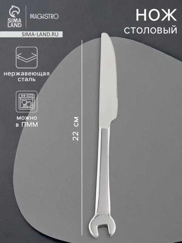 Нож столовый Magistro Workshop, длина 22 см, нержавеющая сталь, серебристый