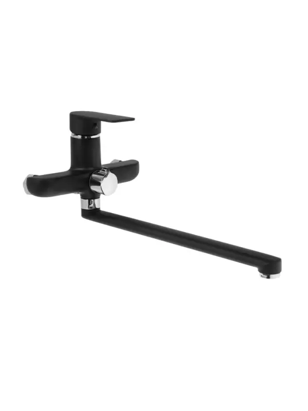 Смеситель для ванны ZEIN Z2493, излив 35 см, картридж 35 мм, с душ набором, черный/хром