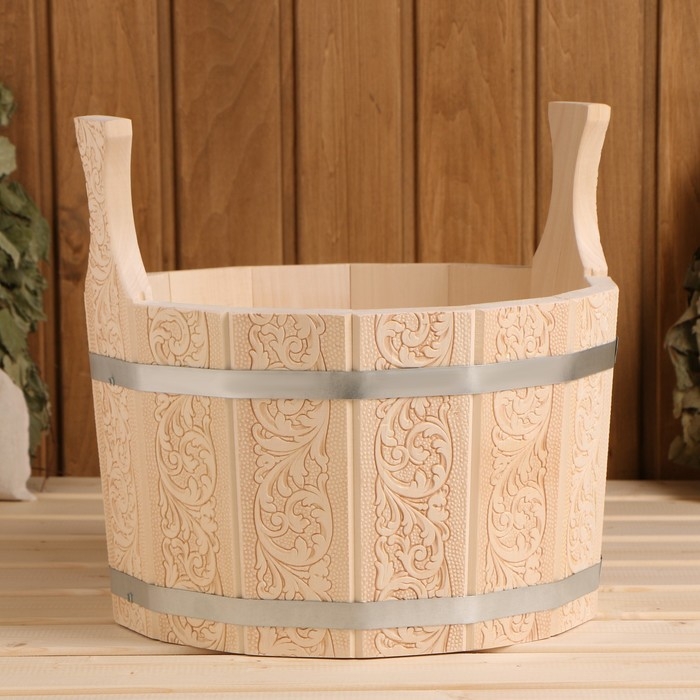 Шайка из липы, 10 л, с тиснением, УЗОРЫ Шайка из липы, 10 л, с тиснением, УЗОРЫ