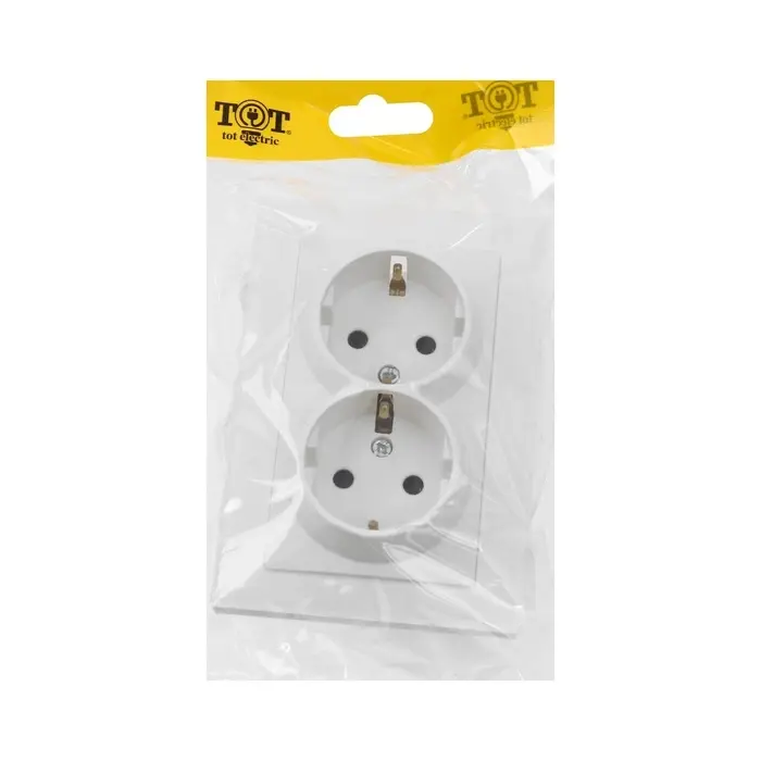 Розетка TOT Matte Glass, 16 А, стекло, скрытая, двухместная, с заземлением, белая