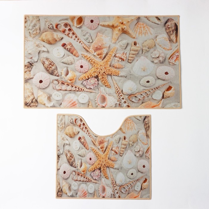 Коврики для ванной и туалета Доляна «Ракушки», 2 шт: 40×45 см, 45×75 см Коврики для ванной и туалета Доляна «Ракушки», 2 шт: 40×45 см, 45×75 см