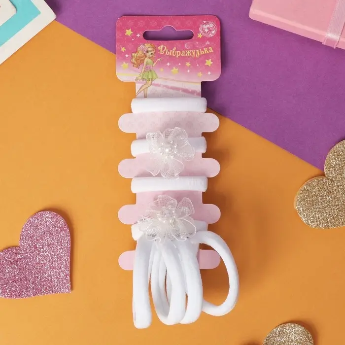 Резинка для волос  Резинка для волос "Арина" (набор 8 шт) цветочки, 4 см, белый