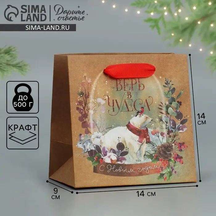 Пакет подарочный новогодний крафтовый квадратный «Верь в чудеса», 14 х 14 х 9 см Пакет подарочный новогодний крафтовый квадратный «Верь в чудеса», 14 х 14 х 9 см