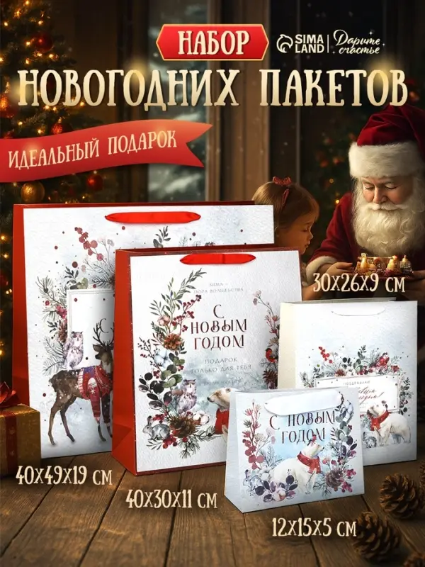 Пакеты подарочные новогодние &laquo;Время чудес в Новом году&raquo;, набор 4 шт.