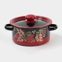 Кастрюля эмалированная &laquo;Рябинушка&raquo;, 2 л, d=18 см, с крышкой, ручка МИКС, чёрная, красная