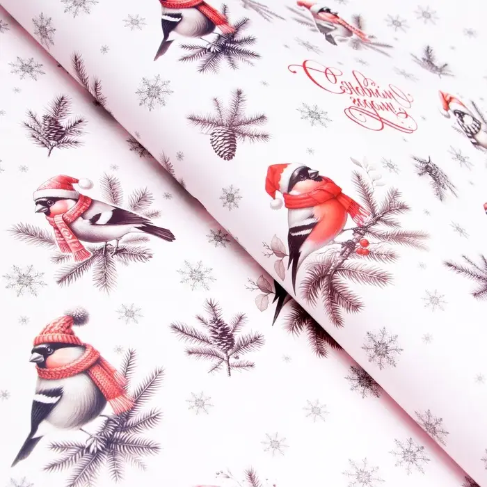 Бумага упаковочная «Снегири», глянец, двусторонняя, 80 г/м² , 70×100 см