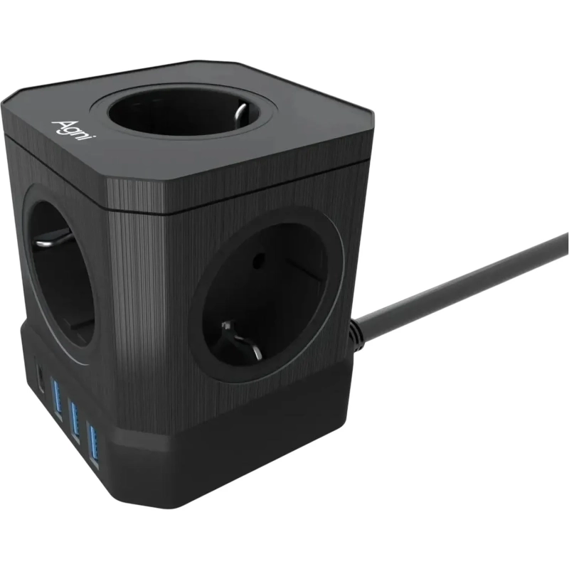 Сетевой фильтр AGNI  5р/3м,3USB 1TYPE-C,черный(TP-VE4U5E-C-3m-black)