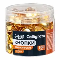 Кнопки канцелярские 12 мм, 300 штук, золотистые, в пластиковой тубе