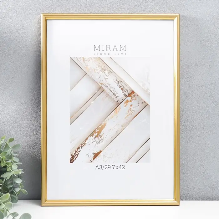 Фоторамка для фото 29.7&times;42 см, (формат A3) &laquo;МИРАМ&raquo; пластик под золото, (пластиковый экран)
